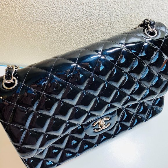 Chanel Jumbo Black Patent Leather Double Flap Silver Hardware Shoulder Bag - Picture 7 of 7